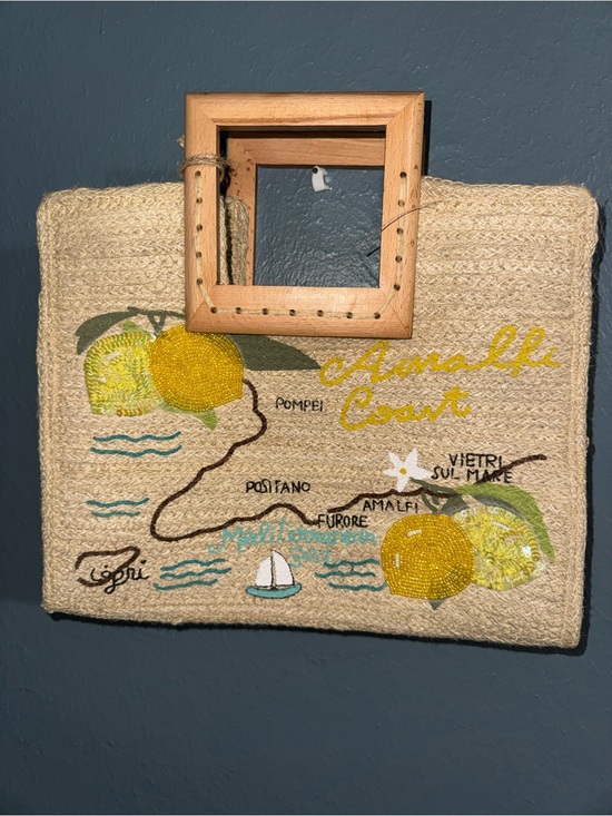 Antik Kraft Handbags - Antik Kraft Beige Tote with Yellow Lemon Embroidery